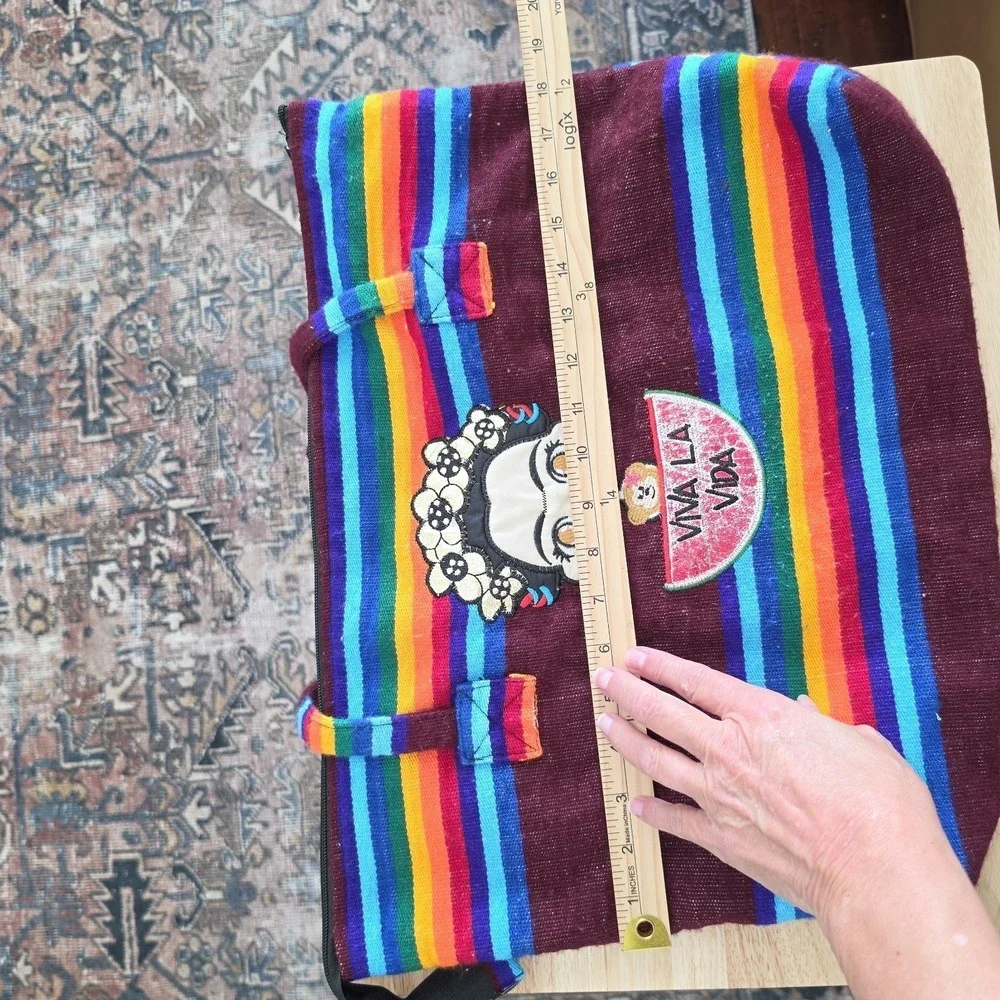 Made In Mexico , Sarape Woven Tote Purse , Zipper Closure,  FRIDA KAHLO